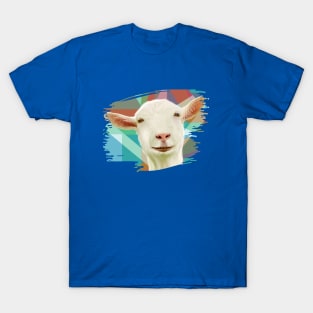 Friendly White Goat Geometric Background T-Shirt